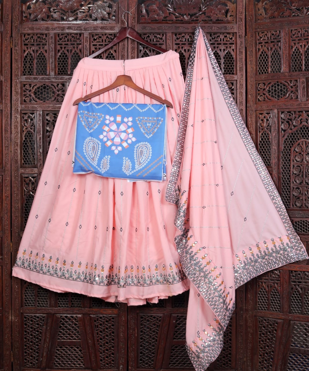 Peach Lehenga Choli In Soft Butter Silk With Embroidery Work