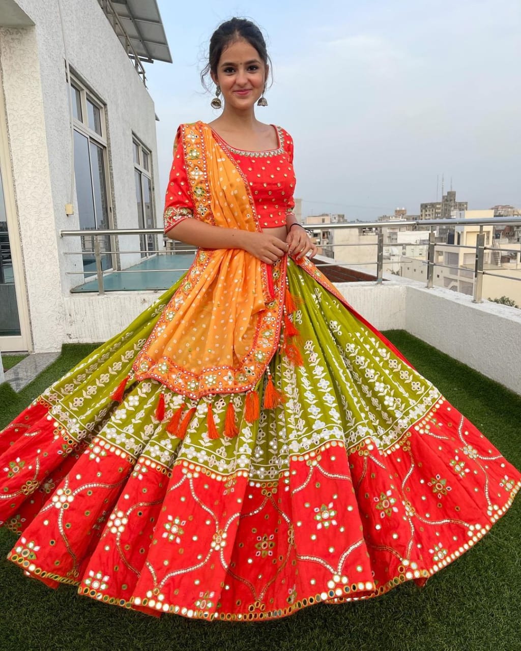 Pear Green Lehenga Choli In Soft Butter Silk With Digital Print