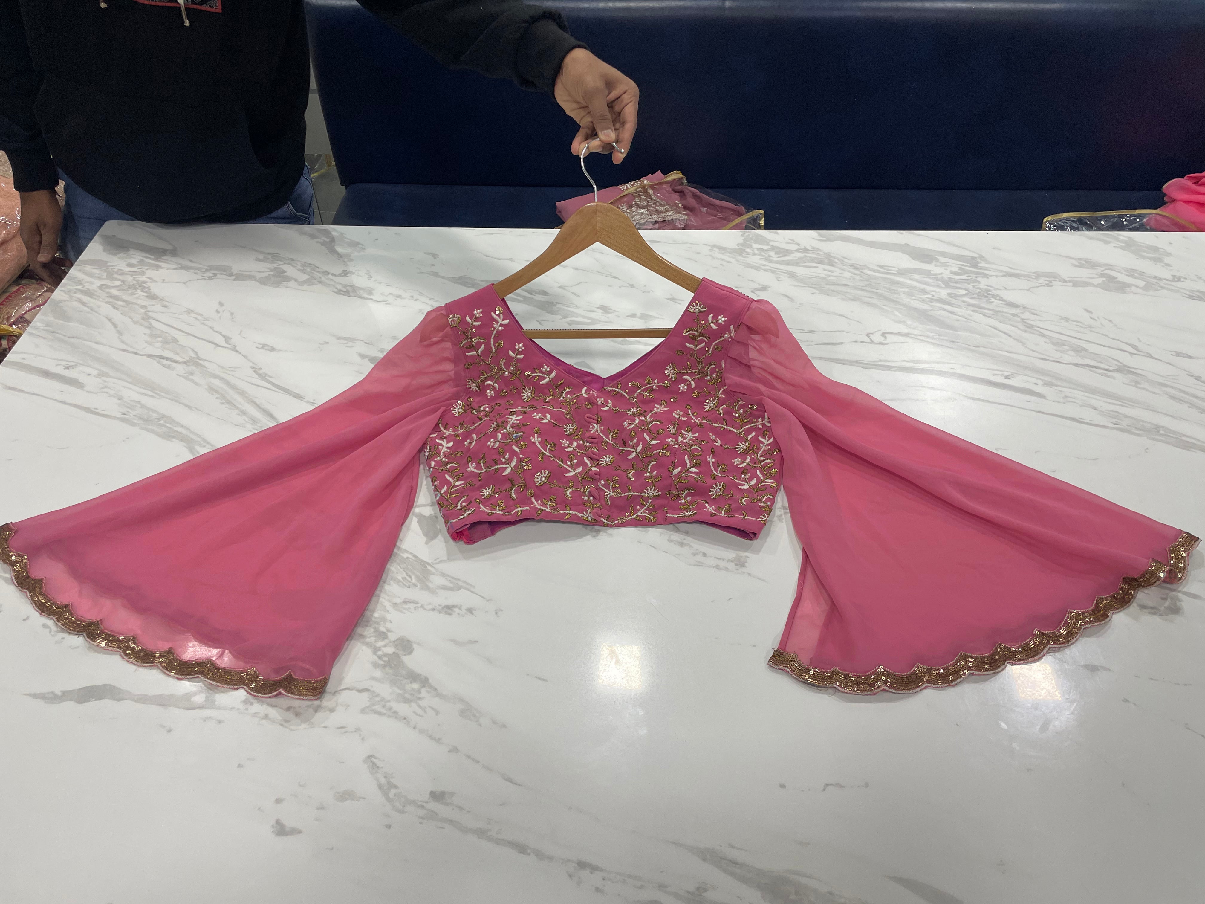 Pink Saree In Georgette Silk With Resham Work