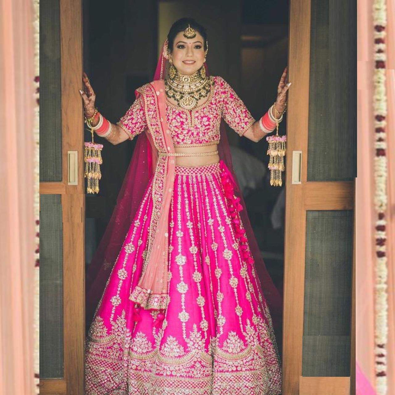 Pink Lehenga Choli In Malai Satin Silk With Embroidery Work