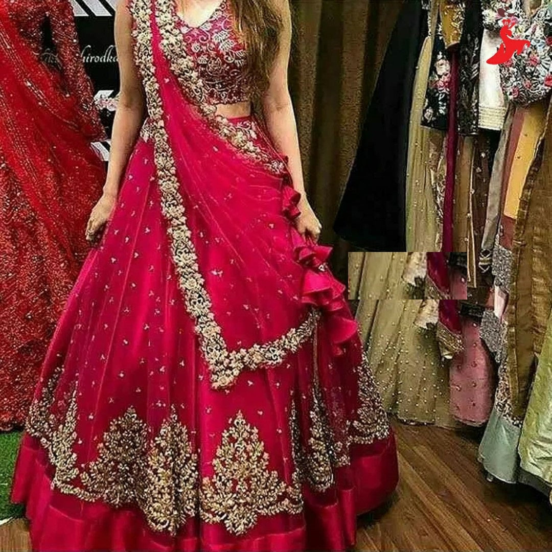 Pink Lehenga Choli In Nylon Mono Net With Embroidery Work