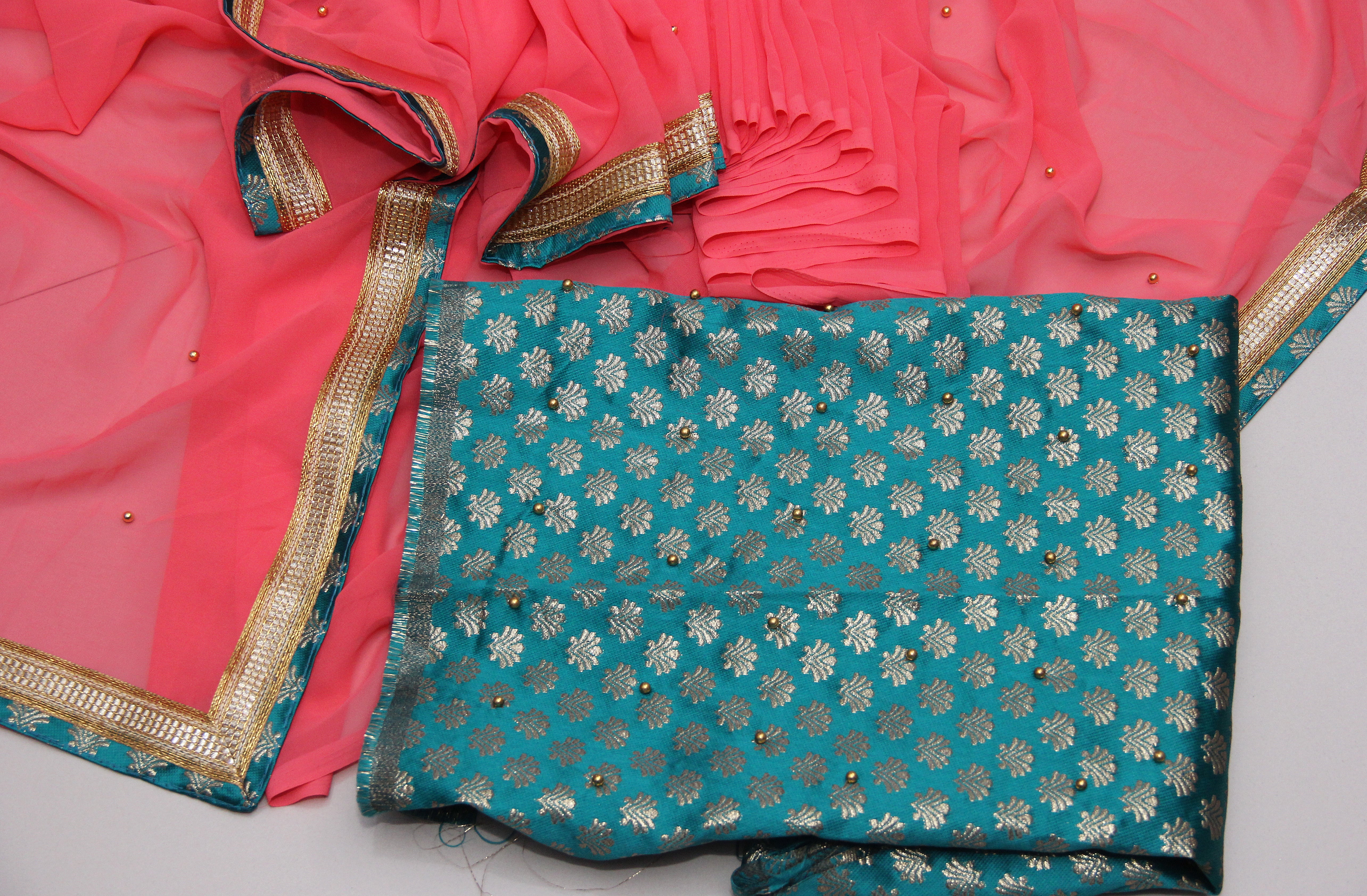 Pink Saree In 60 GM Georgette With Hand Work