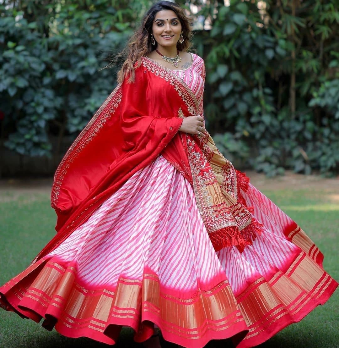 Pink Lehenga Choli In Butter Silk With Digital Print