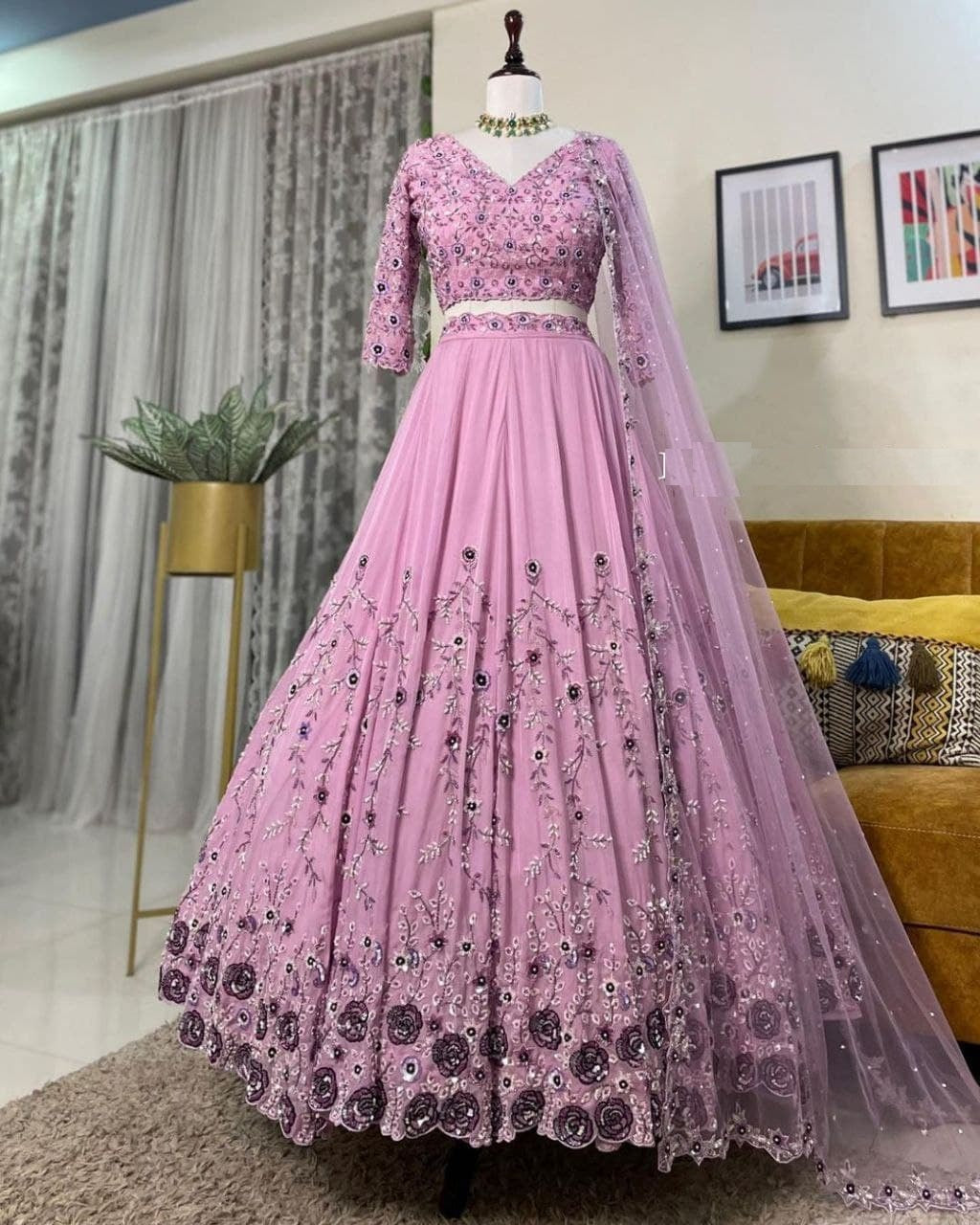 Pink Lehenga Choli In Fox Georgette With Embroidery Sequence Work