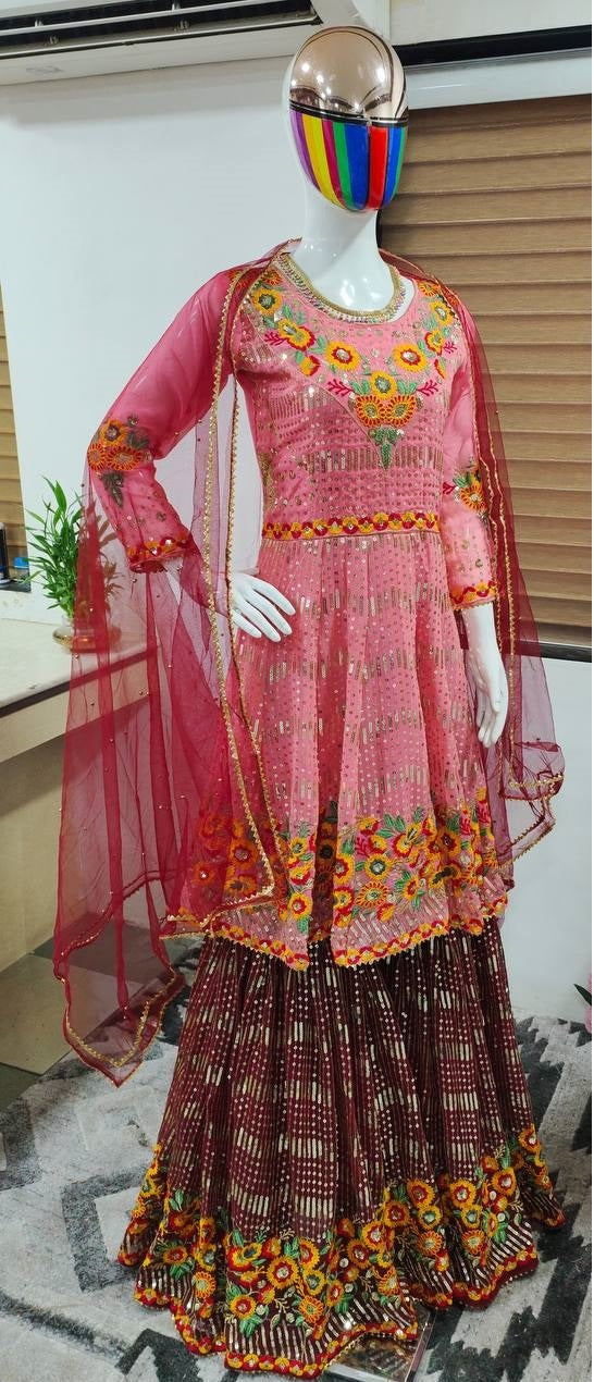 Pink Salwar Suit In Fox Georgette With Embroidery Work