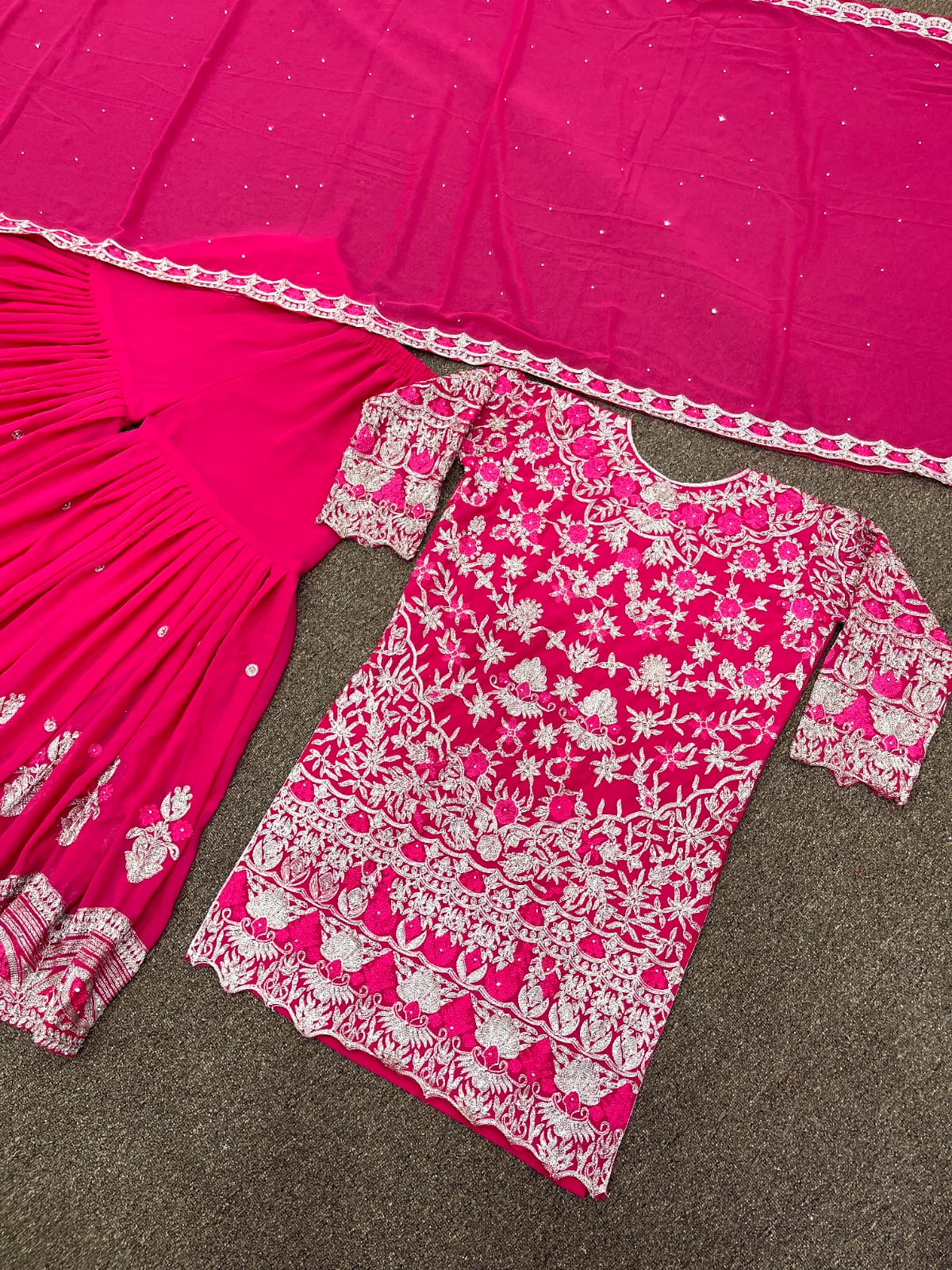 Pink Sharara Suit In Fox Georgette Silk With Embroidery Work