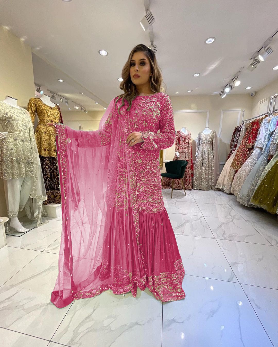 Pink Sharara Suit In Fox Georgette Silk With Embroidery Work