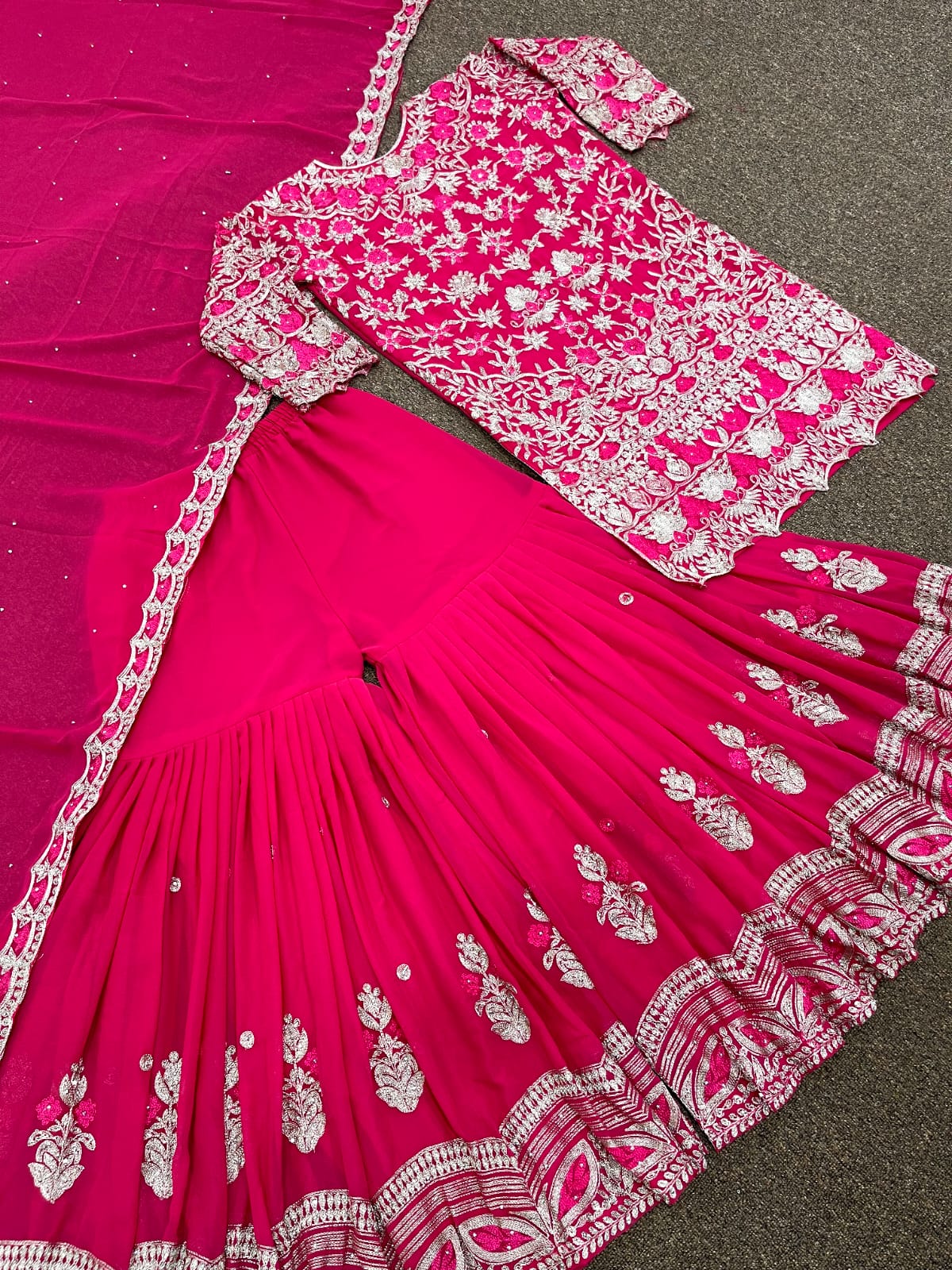 Pink Sharara Suit In Fox Georgette Silk With Embroidery Work