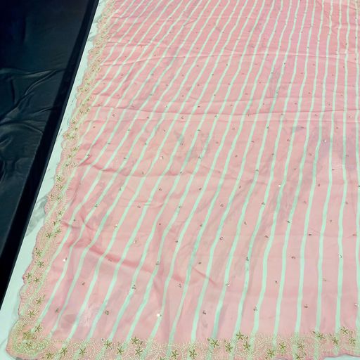 Pink Saree In Georgette Satin With Sequence Work