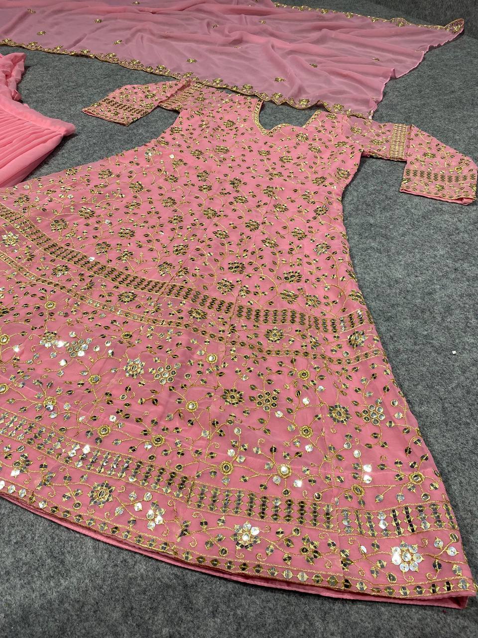 Pink Lehenga Choli In Georgette Silk With 9 MM Sequence Work