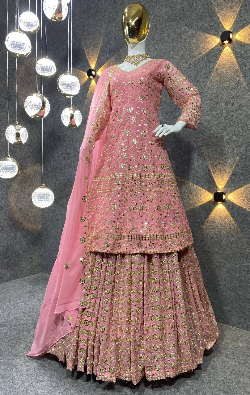 Pink Lehenga Choli In Georgette Silk With 9 MM Sequence Work