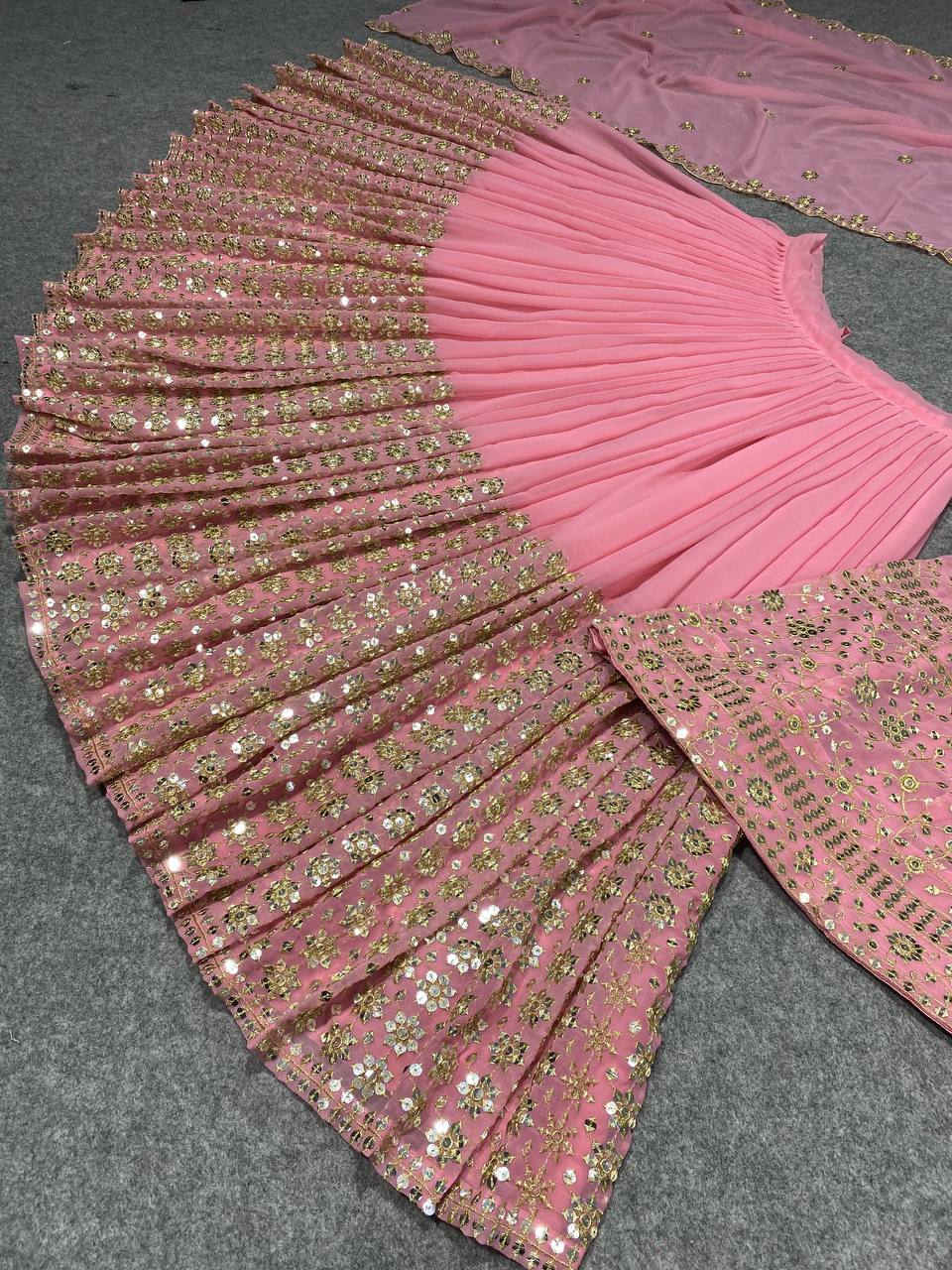 Pink Lehenga Choli In Georgette Silk With 9 MM Sequence Work