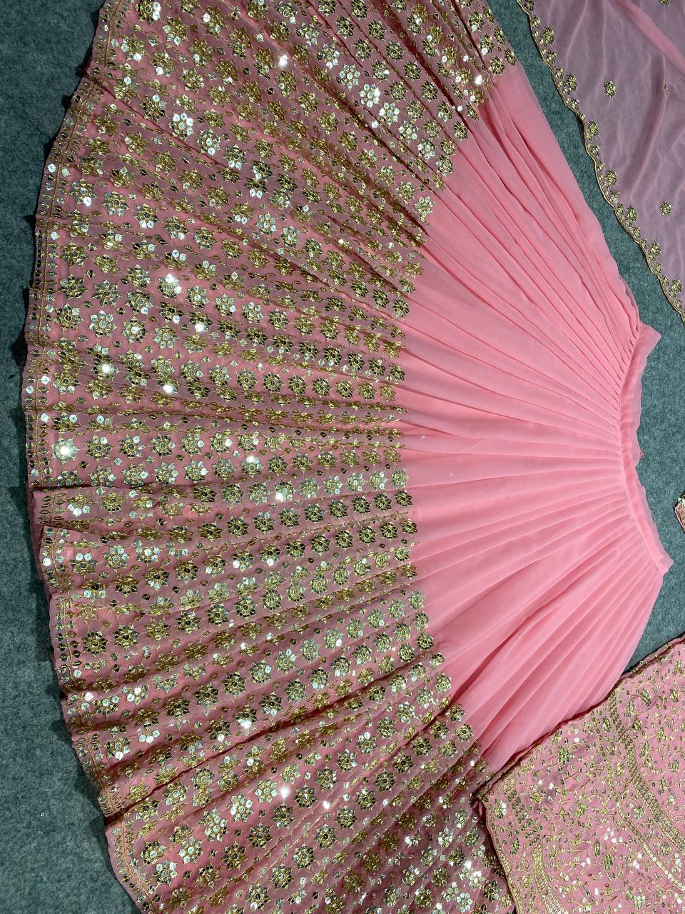 Pink Lehenga Choli In Georgette Silk With 9 MM Sequence Work