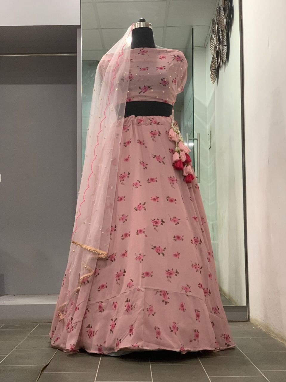 Pink Lehenga Choli In Georgette Silk With Digital Print