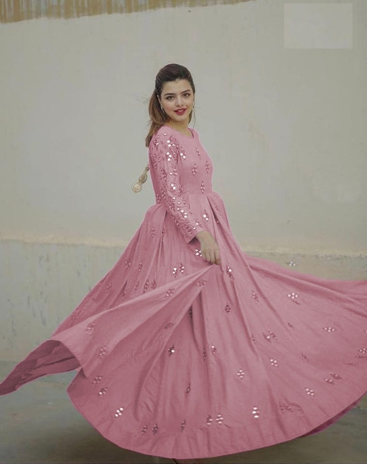 Pink Gown In Georgette Silk With Embroidery Work