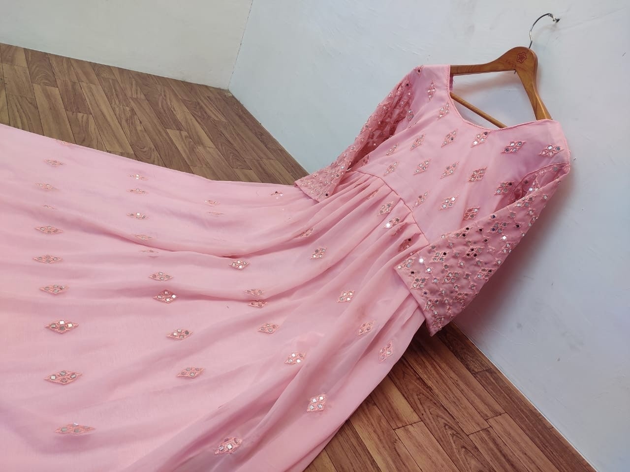 Pink Gown In Georgette Silk With Embroidery Work