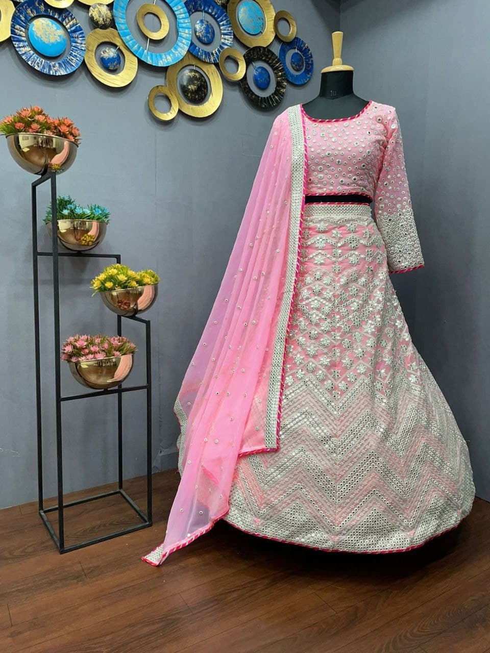 Pink Lehenga Choli In Georgette Silk With Embroidery Work