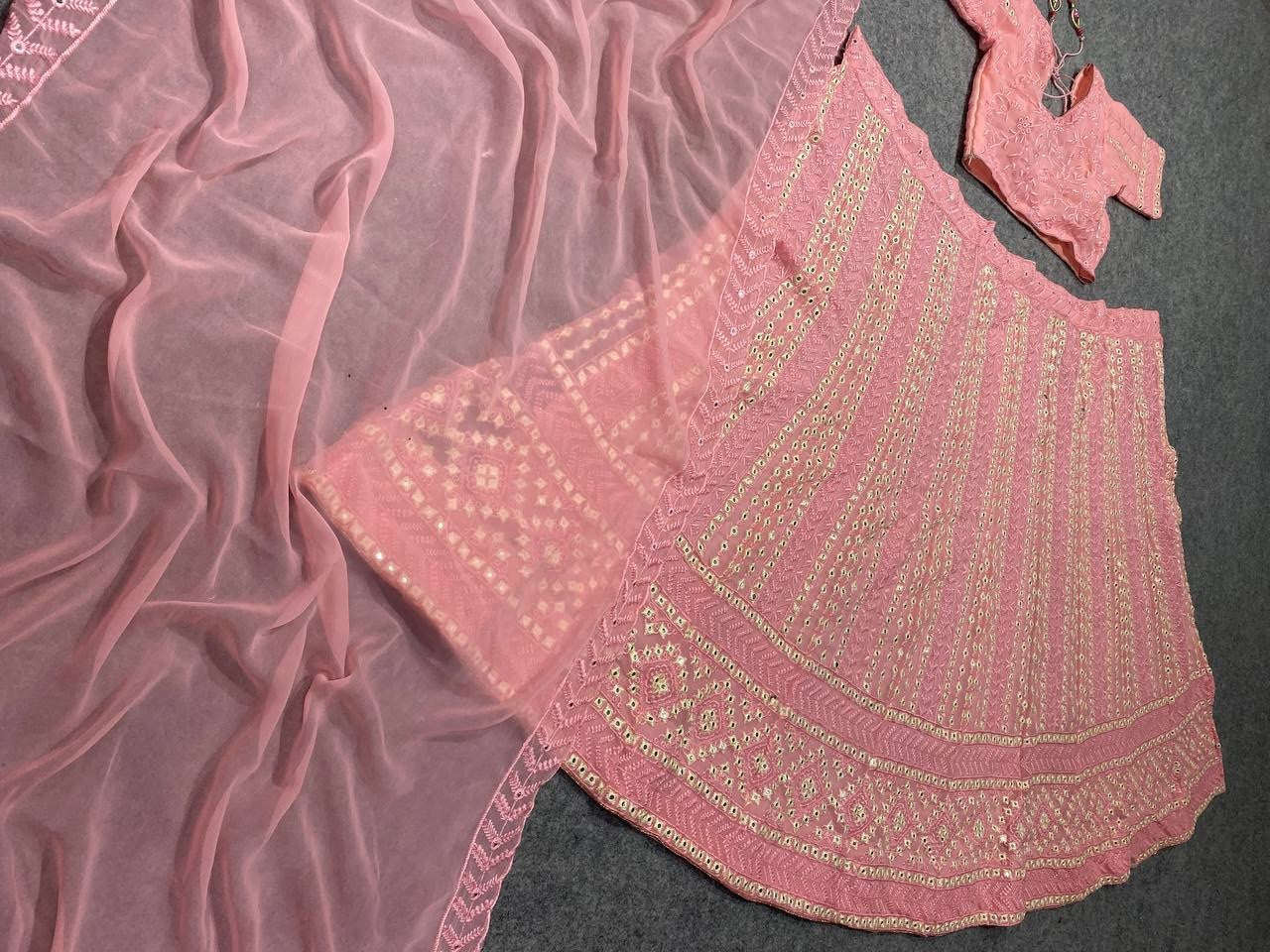 Pink Lehenga Choli In Georgette Silk With Embroidery Work