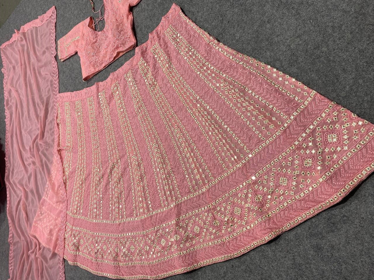 Pink Lehenga Choli In Georgette Silk With Embroidery Work