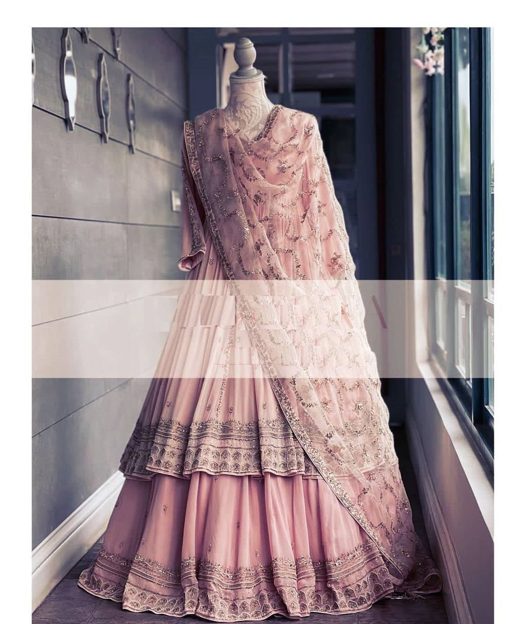 Pink Palazzo Suit In Georgette Silk With Embroidery Work