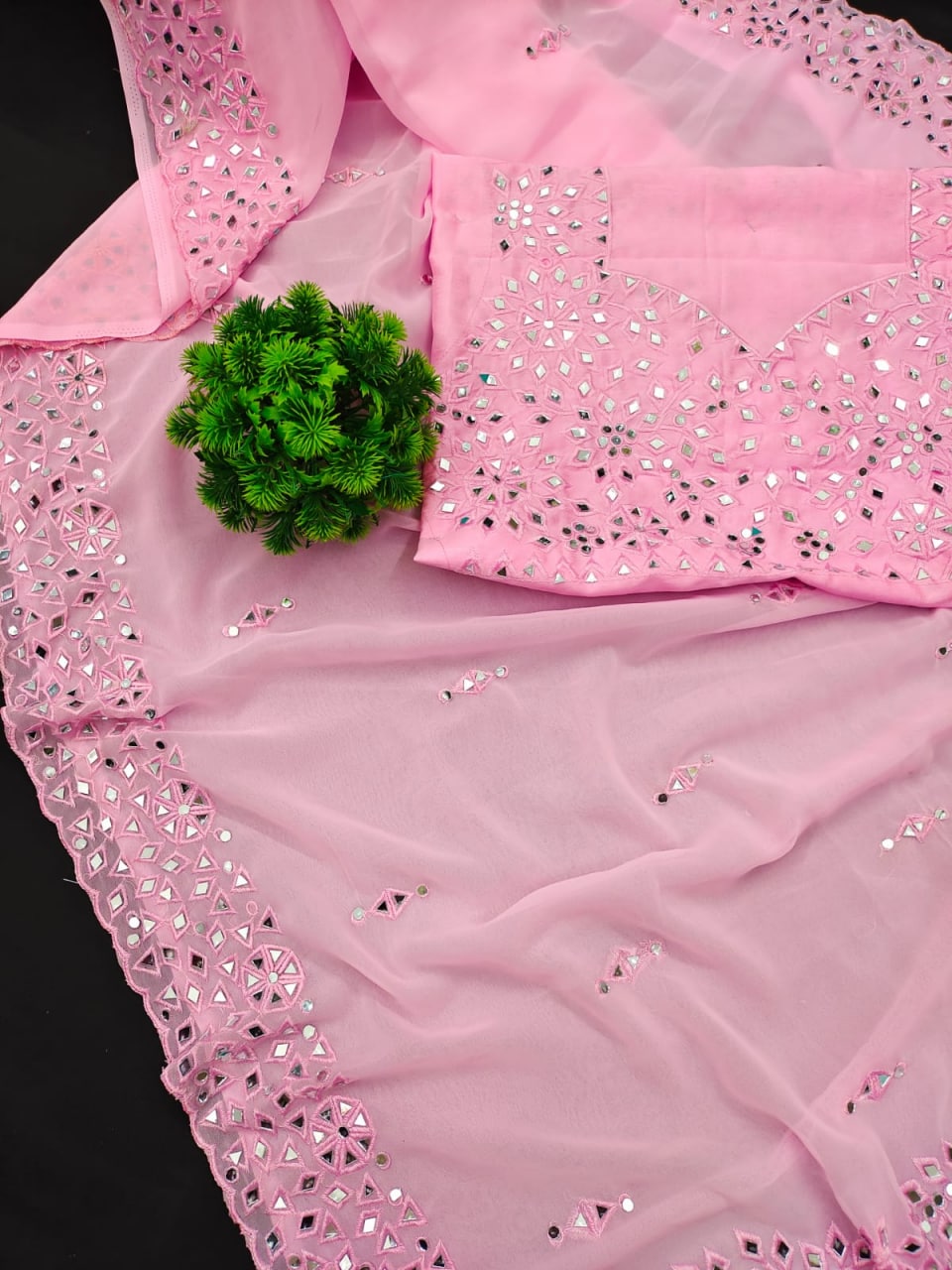 Pink Saree In Georgette Silk With Embroidery Work