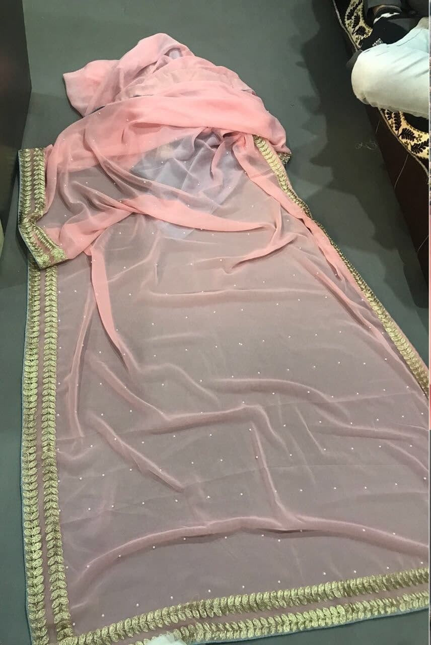 Pink Saree In Georgette Silk With Embroidery Work
