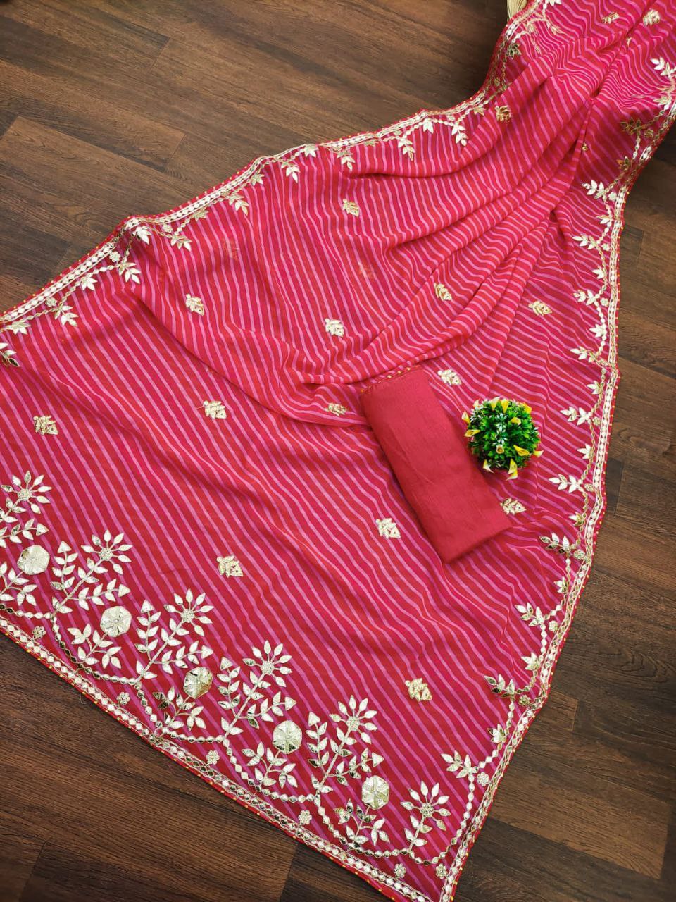 Pink Saree In Georgette Silk With Gota Patti Work