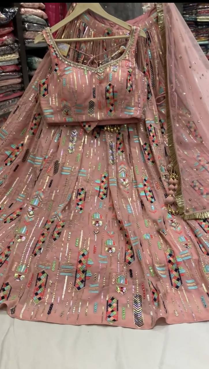 Pink Lehenga Choli In Georgette Silk With Sequence Work