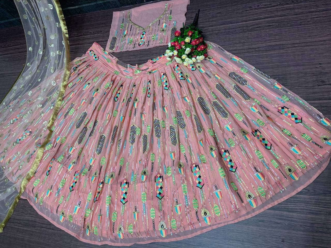 Pink Lehenga Choli In Georgette Silk With Sequence Work