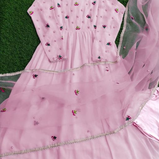Pink Anarkali Suit In Georgette Silk With Thread Work