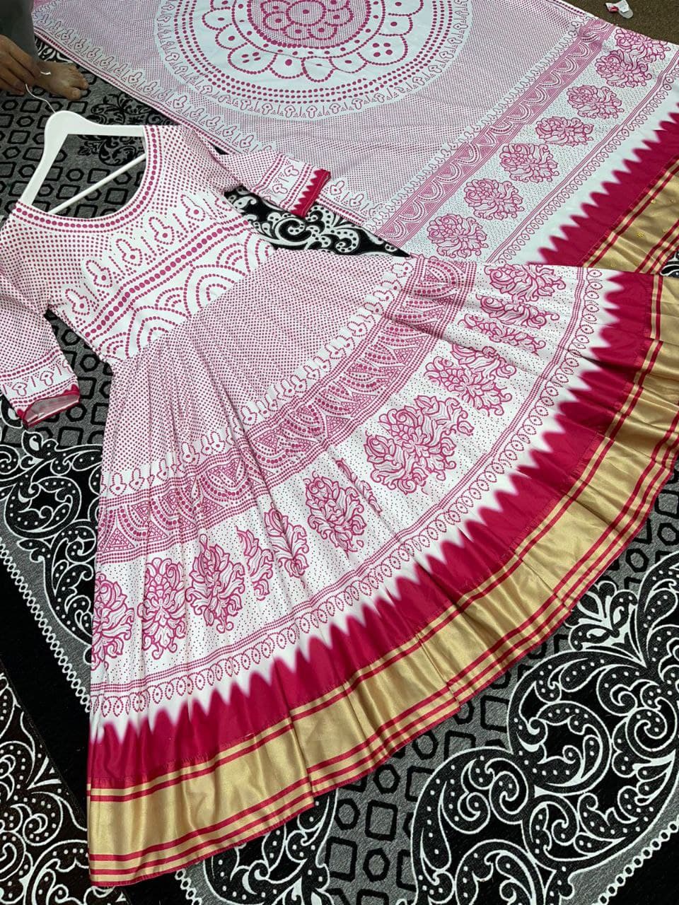 Pink Anarkali Suit In Heavy Butter Silk With Digital Print