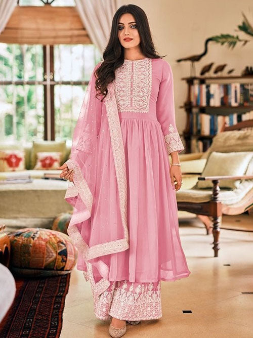 Pink Salwar Suit In Heavy Georgette With Embroidery Work