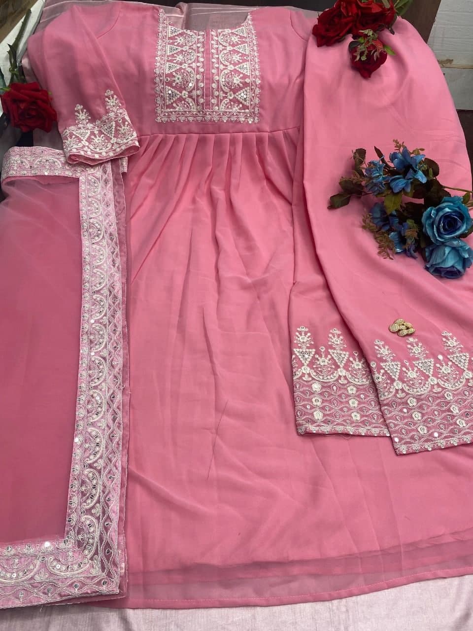 Pink Salwar Suit In Heavy Georgette With Embroidery Work