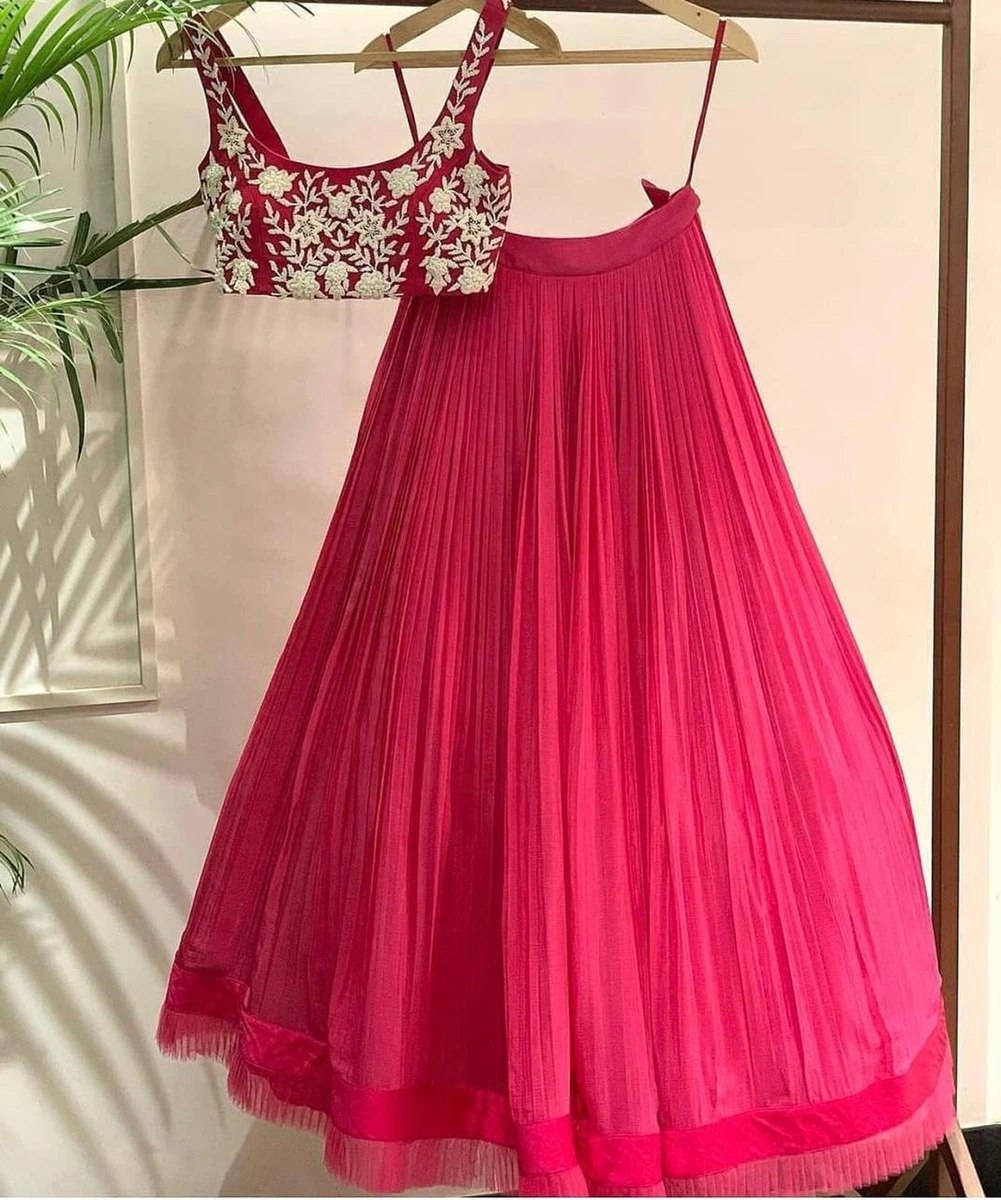 Pink Lehenga Choli In Georgette With Ruffle Border