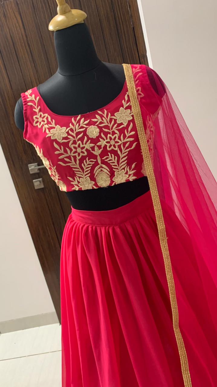 Pink Lehenga Choli In Georgette With Ruffle Border