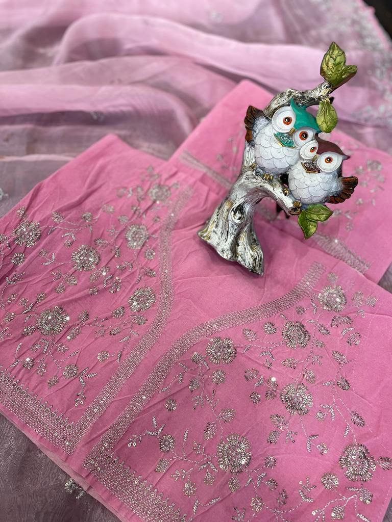 Pink Saree In Organza Silk With Embroidery WorK