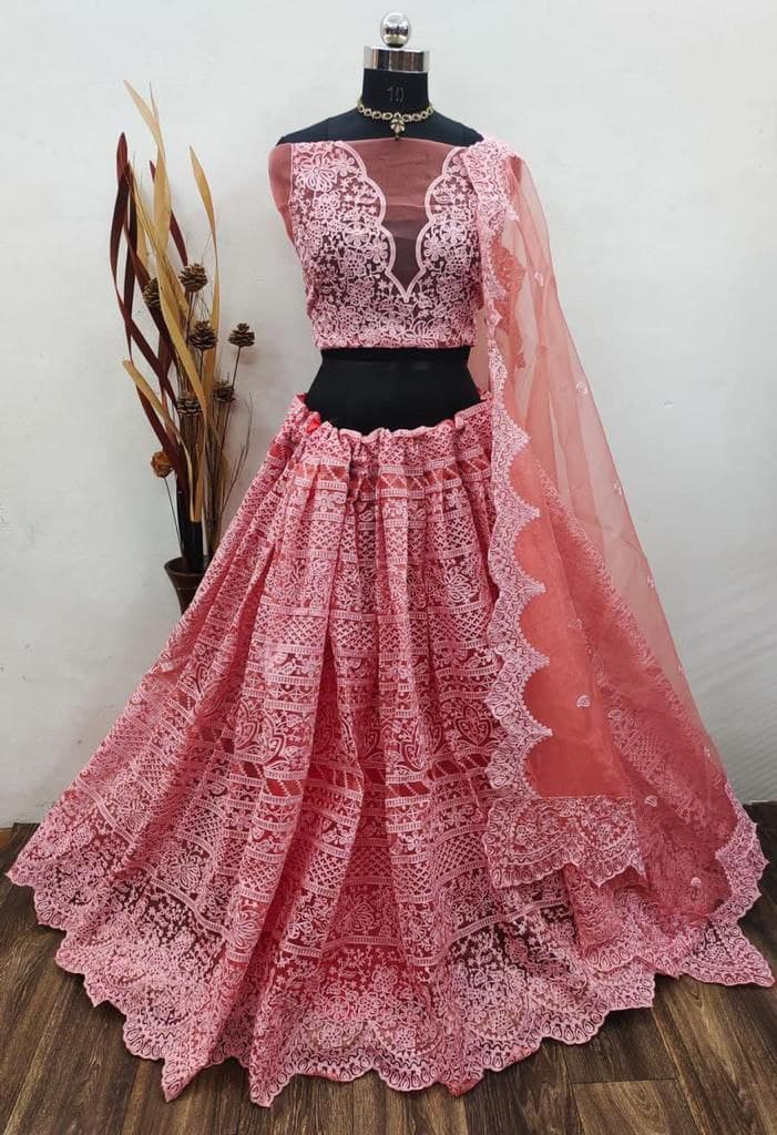 Pink Lehenga Choli In Organza Silk With Embroidery Work