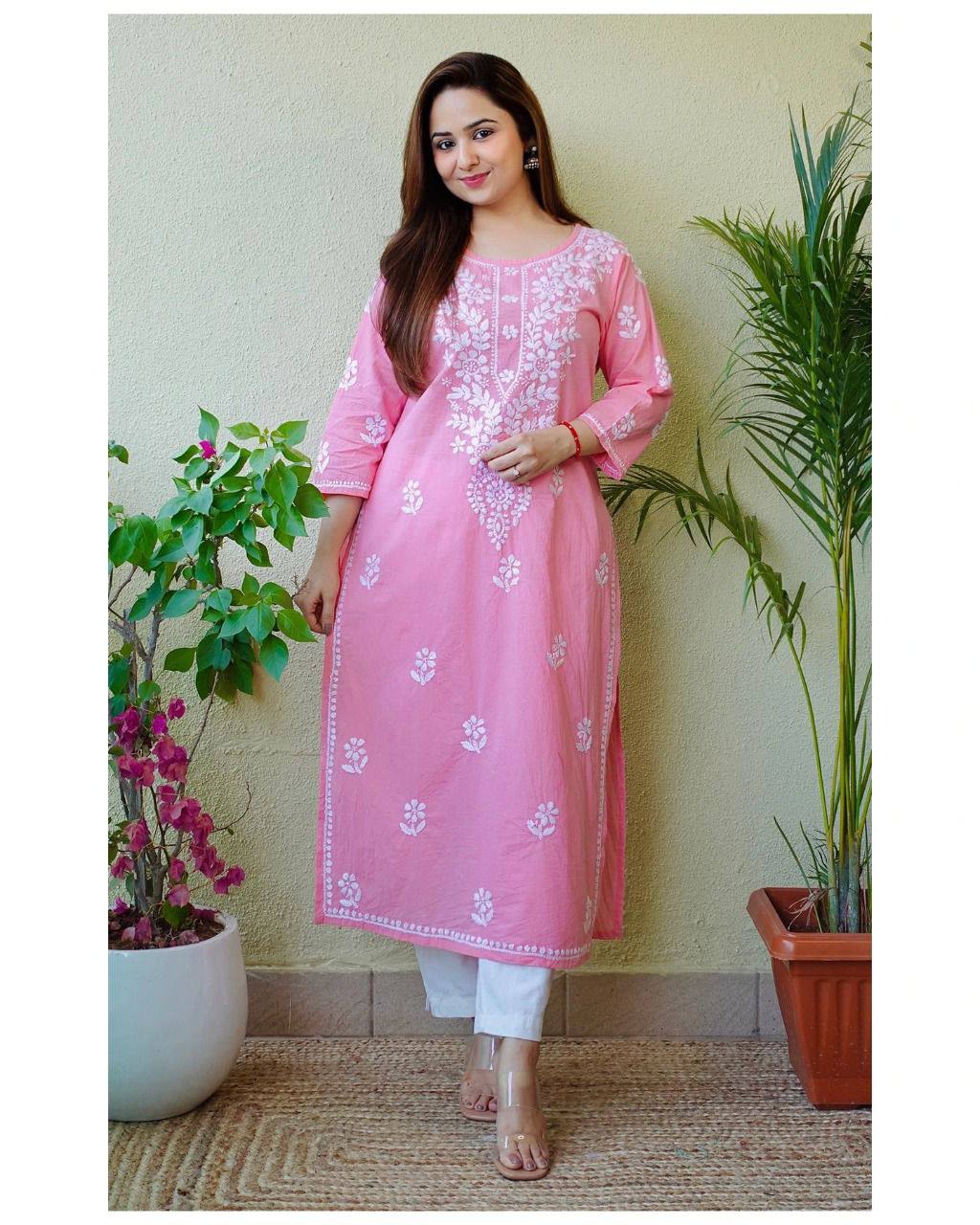 Pink Palazzo Suit In Ryon Cotton With Embroidery Work