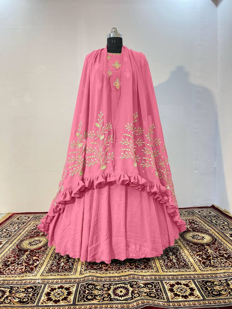 Pink Salwar Suit In Fox Georgette Silk With Fancy Embroidery Work