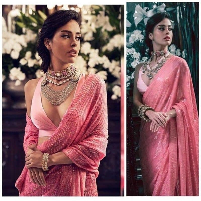 Pink Saree In Georgette Bember With Sequence Work