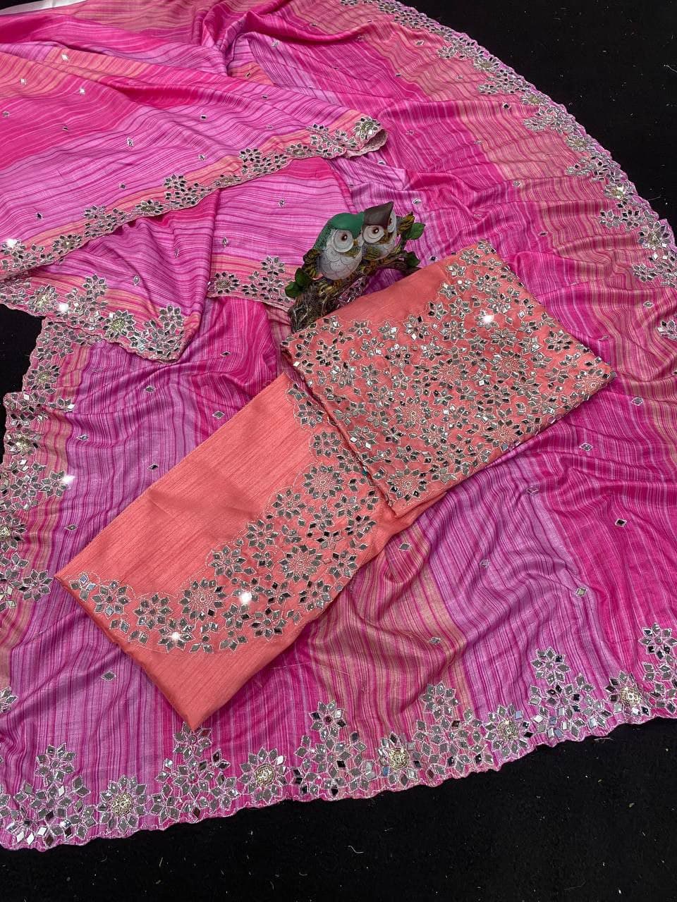 Pink Saree In Vichitra Silk With Digital Print