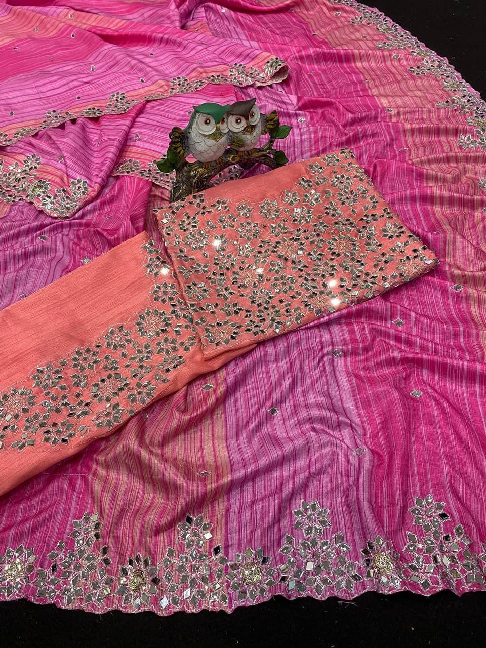 Pink Saree In Vichitra Silk With Digital Print