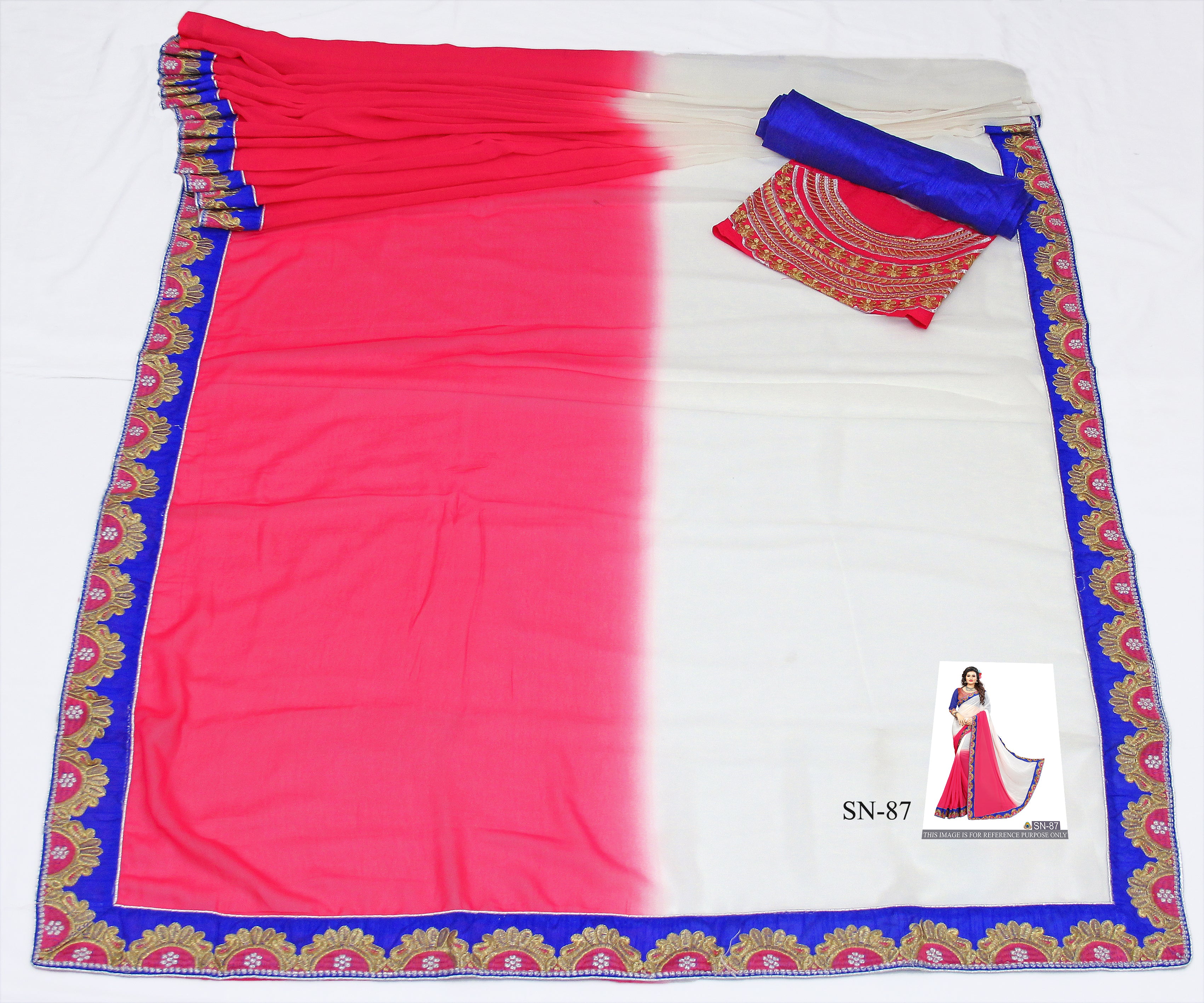 Pink White Saree In 60 GM Georgette Padding With Fancy Thread Work