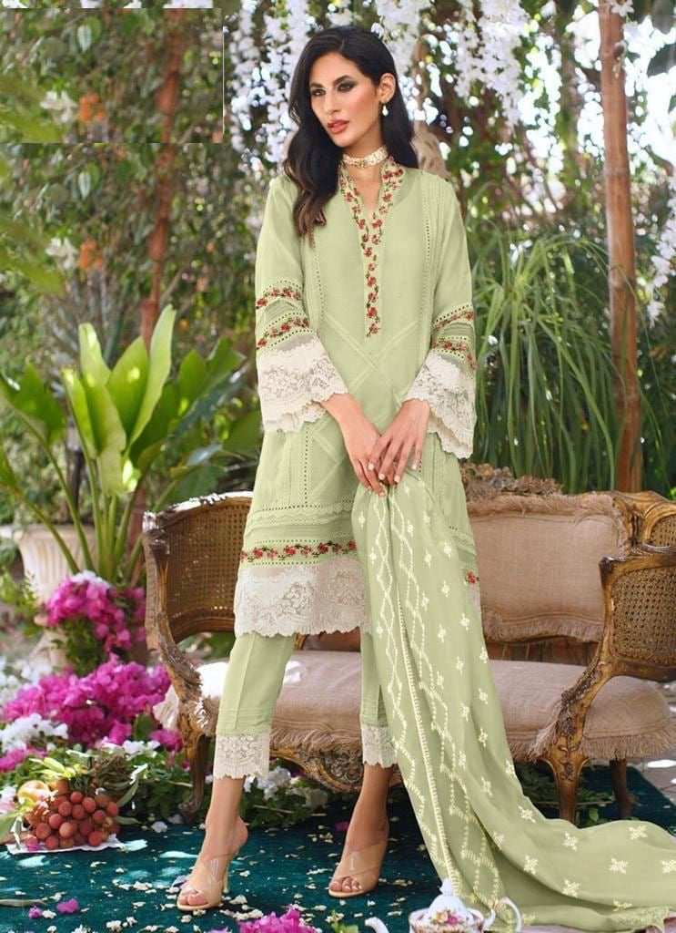 Pista Salwar Suit In Fox Georgette With Embroidery Work