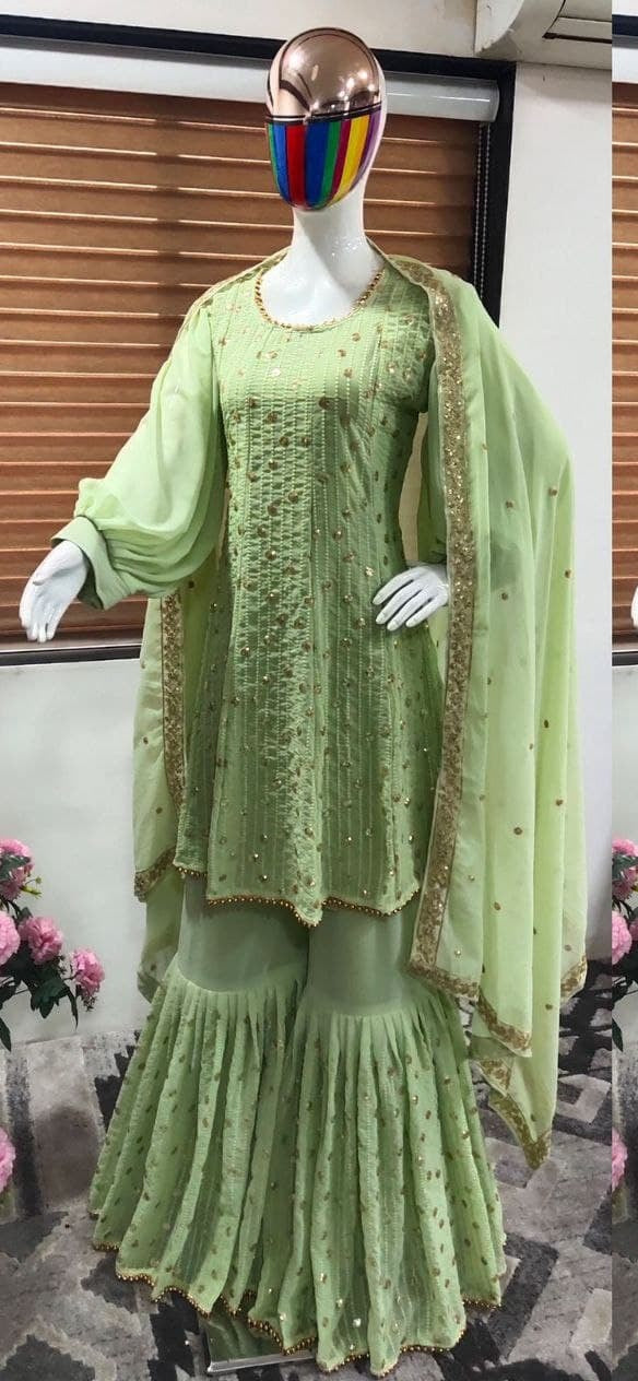 Pista Sharara Suit In Fox Georgette With Embroidery Work