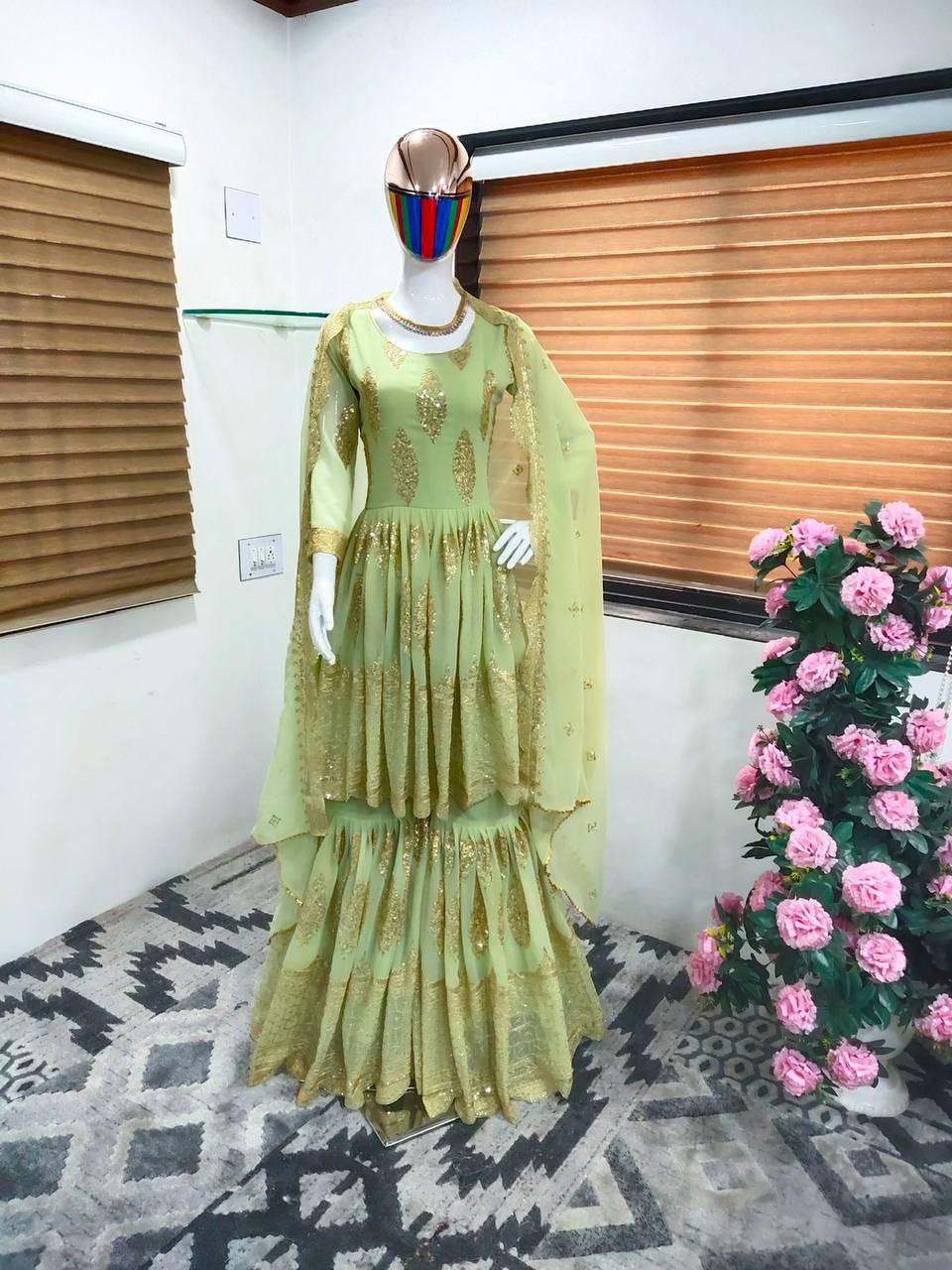 Pista Sharara Suit In Fox Georgette With Sequence Work