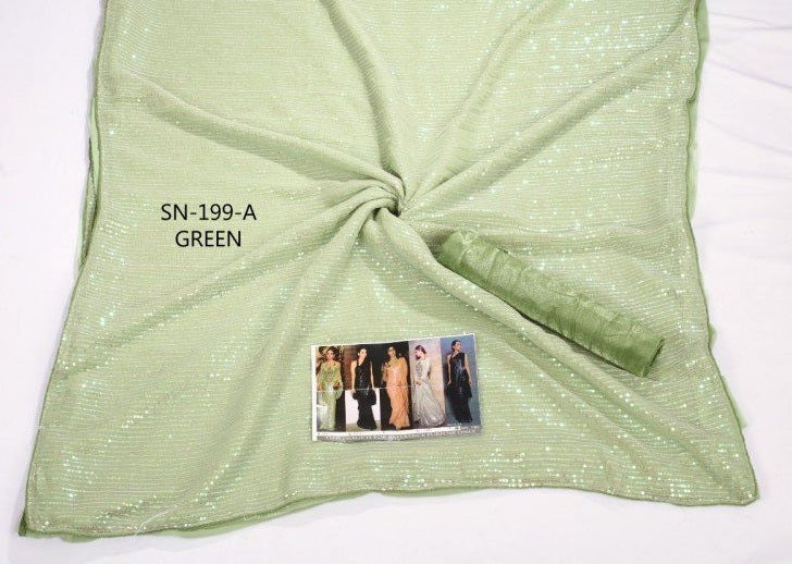 Pista Green Saree In Georgette Bember With Sequence Work