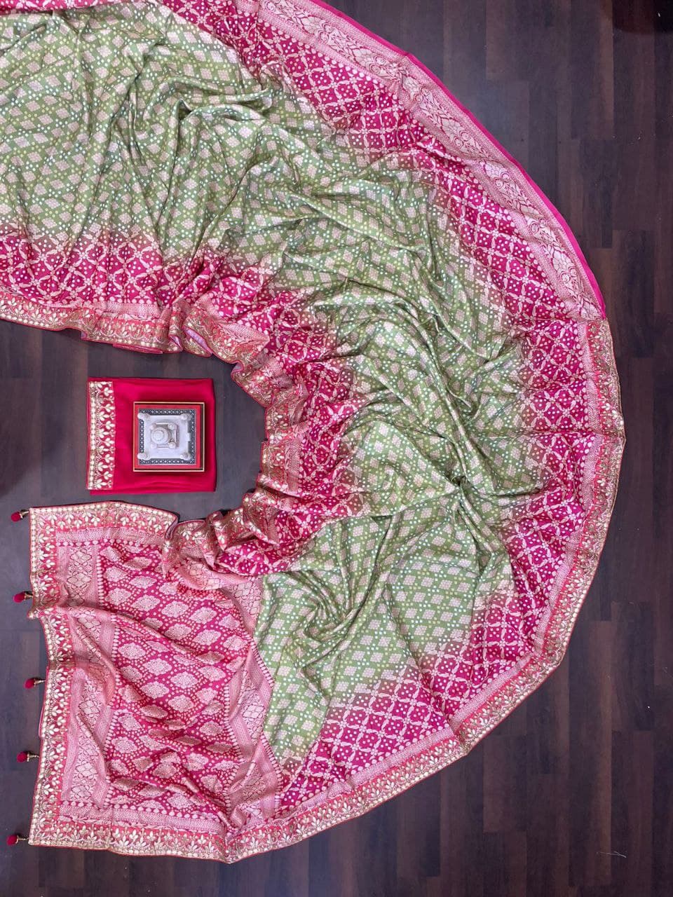 Pista Green Saree In Heavy Vichitra Silk With Digital Print