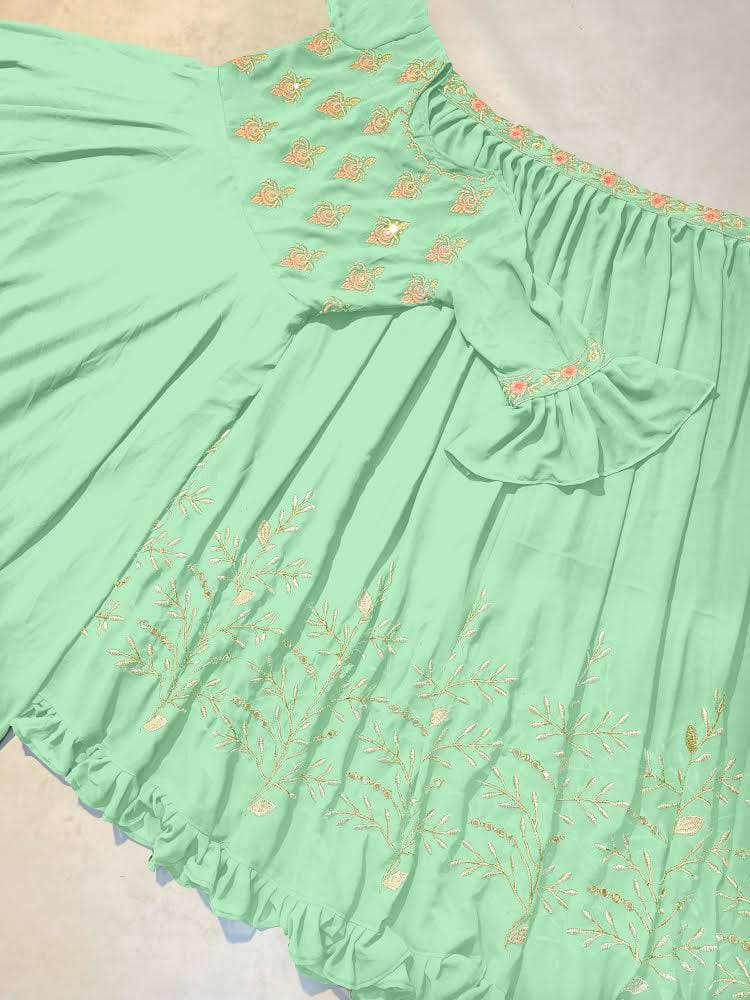 Pista Green Salwar Suit In Fox Georgette Silk With Fancy Embroidery Work