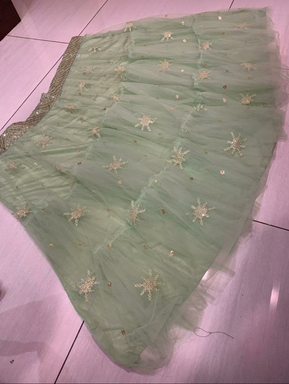 Pista Lehenga Choli In Net With Sequence Work